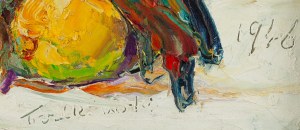 Włodzimierz Terlikowski (1873 Poraj k. Łodzi - 1951 Paryż), Martwa natura z bukietem kwiatów, pomarańczami i żołną, 1946