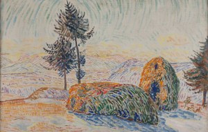Emil Krcha (1894 Kałusz - 1972 Kraków), Pejzaż z kopami siana, 1924-26