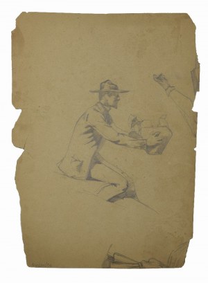 Marian WAWRZENIECKI (1863-1943), Akt / szkic mężczyzny z dzbanem - praca dwustronna, 1891