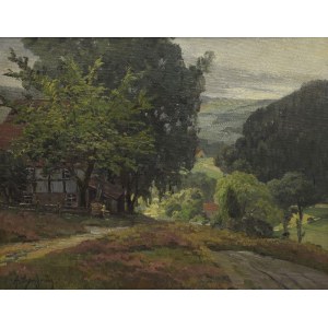 Arnold LYONGRŰN (1873-1935), Pejzaż z chatami