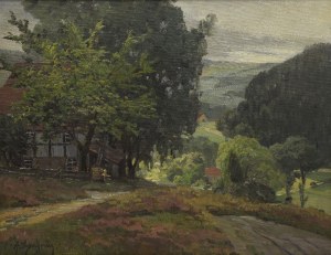 Arnold LYONGRŰN (1873-1935), Pejzaż z chatami