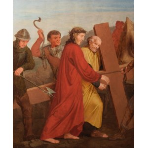 Malarz nieokreślony, niemiecki (?), XIX w., Chrystus i Szymon Cyrenejczyk - Stacja Męki Pańskiej, 1 poł. XIX w.