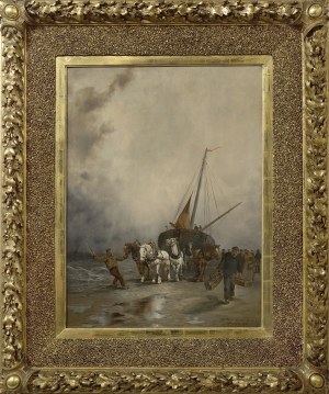 Desire Renardt THOMASSIN (1858-1933), Wyciąganie łodzi na brzeg