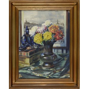 Teodor GROTT (1884-1972), Nature morte avec un bouquet de chrysanthèmes