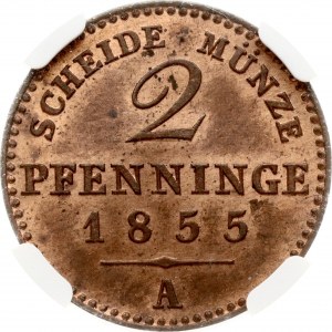 Germany Prussia 2 Pfennige 1855 A NGC MS 64 RB TOP POP
