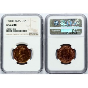 British India 1/4 Anna 1928 B NGC MS 65 RD