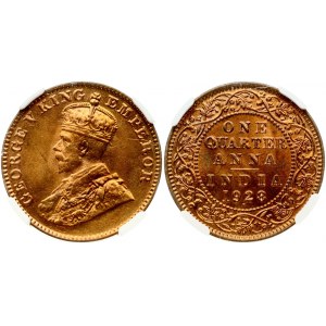 British India 1/4 Anna 1928 B NGC MS 65 RD