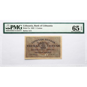 Lithuania 1 Centas 1922 PMG 65 Gem Uncirculated EPQ