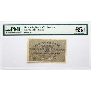 Lithuania 1 Centas 1922 PMG 65 Gem Uncirculated EPQ