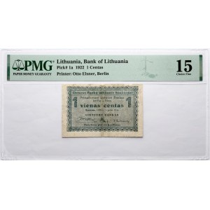 Lithuania 1 Centas 1922 PMG 15 Choice Fine