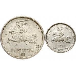 Lithuania 1 Litas 1925 & 5 Litai 1936 Basanavicius Lot of 2 coins