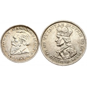 Lithuania 5 Litai 1936 Basanavicius & 10 Litu 1936 Vytautas Lot of 2 coins