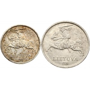 Lithuania 5 Litai 1936 Basanavicius & 10 Litu 1936 Vytautas Lot of 2 coins
