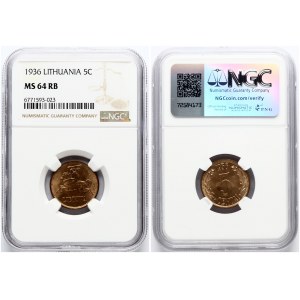 Lithuania 5 Centai 1936 NGC MS 64 RB