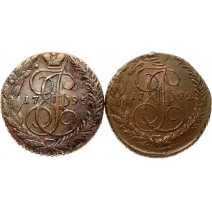 Russia 5 Kopecks 1792 ЕМ & 1795 EM Lot of 2 coins