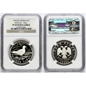 Russia 1 Rouble 1999 СПМД Rose-colored gull NGC PF 69 ULTRA CAMEO