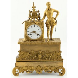 ZEGAR Z LUDWIKIEM GONZAGĄ, KSIĘCIEM NEVERS, poł. XIX w., Obudowa brąz złocony, wys. 38 cm