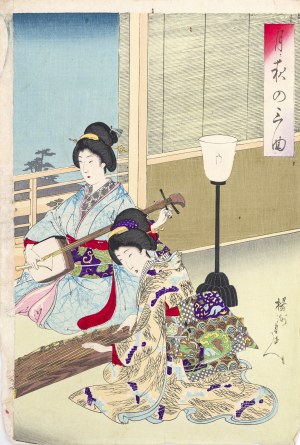 Toyohara Chikanobu (1838-1912), Trzy pieśni w świetle księżyca, ok. 1890