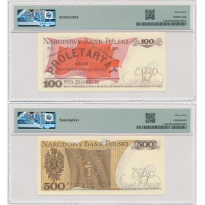 100zł 1975-A i 500zł 1974-B z autografami Czesława Kamińskiego i Andrzeja Heidricha
