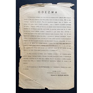 ODEZWA. 100e anniversaire de la mort de Tadeusz KOŚCIUSZKA. Cracovie [1917].