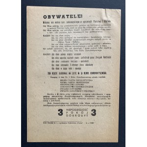 Élections parlementaires en Pologne en 1947. Liste n° 3 BLOC DÉMOCRATIQUE. Varsovie [1947].