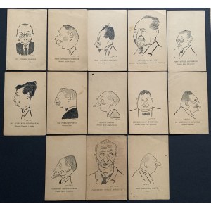 [SZWAJCER Jerzy alias JOTES] Ensemble de 13 cartes postales - caricatures de POLITICIENS de la Seconde République de Pologne. Varsovie [1918-1939].