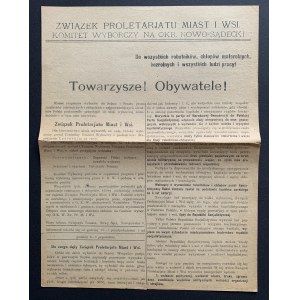 ELECTIONS. Union du prolétariat des villes et des villages. NOWY SACZ [1922].