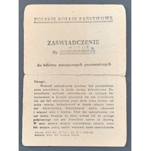 [P.K.P.] ZAŚWIADCZENIE do biletów miesięcznych pracowniczych. Rembertów [1949]