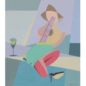 Jan Swimmer, Woman with a glass and a guitar, 2020