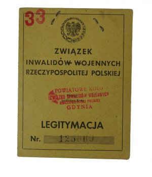 Legitymacja Związek Inwalidów Wojennych Rzeczypospolitej Polskiej issued on 13.VIII.1946r.