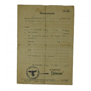 Akt zgonu więźnia KL Mauthausen II nr 8934/1942 datowany 11 maja 1943r.