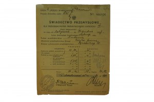 Industrial certificate for a printing house in Poznań owned by Czajka Janina, dated 5.I.1937.