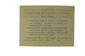 Legitimation for an ordinary member of the Museum Society in Poznań, year 1919 no. 226