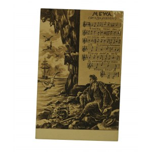 Seagull (Star of Siberia) postcard with notes and song lyrics, drawing by S. Wolski, Publishing House of the Salon of Polish Painters, Cracow 1904.
