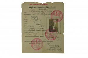 Personal List (Legitimation) issued 1928. Pole born 1886, stamps of Commissariat IV of the State Police in Poznań, document with photo