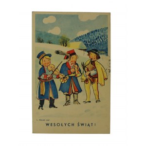 Wesołych Świąt mal. L. Górski, obieg pocztowy 23.12.1937r., Wydawnictwo Salonu Malarzy Polskich w Krakowie