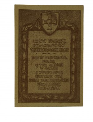 Honoring the memory of the Greater Poland insurgents memorial plaque unveiled 27.XII.1956, uncirculated,