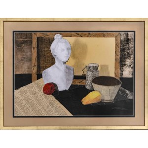 Bogusława Skwarna, Collage con busto e pera, 2024