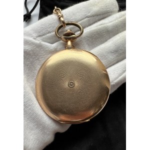 Gold Pocket watch NOMOS Glashütte Germany No.641 ,around the year 1910 , Total weight 110,2g, Gold Au.585 with punch, watch case and chain, fully functional, certificate of the assay office, description from literature