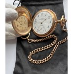 Gold Pocket watch NOMOS Glashütte Germany No.641 ,around the year 1910 , Total weight 110,2g, Gold Au.585 with punch, watch case and chain, fully functional, certificate of the assay office, description from literature