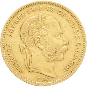 FRANCIS JOSEPH I. 1848-1916 8 Forint/20 Francs 1871 G.Y.F, KM#455, ÉH#1453, Au.900 6,45g 21mm Karlsberg, Alba Lilia (Romania)