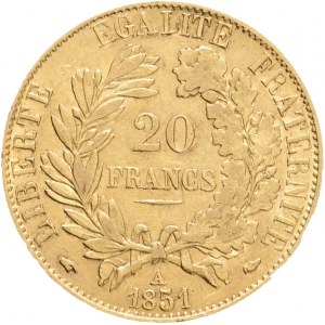 FRANCE II. Republic 20 Frank 1851 A Head of the goddes CERES, KM#762 F#529 Au.900 6,42g 21mm Paris