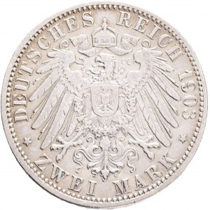 BADEN FRIEDRICH I. 2 Mark 1903 G, J#32, Ag.900 11,11g , 28/2,1mm, Karlsruhe