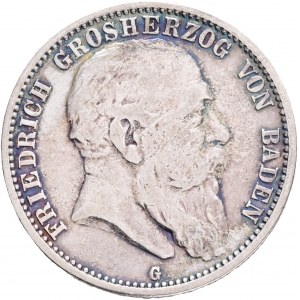 BADEN FRIEDRICH I. 2 Mark 1903 G, J#32, Ag.900 11,11g , 28/2,1mm, Karlsruhe