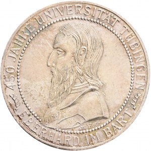 Weimar republic 5 Mark 1927 F 450th Anniversary of the Tubingen University, J#329, Ag.500 25g , 36mm, Stuttgart, place with lustr mint