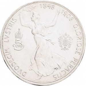 FRANCIS JOSEPH I. 1848-1916 5 Corona 1908, annual, KM#2809 Ag.900 24g 36/2,6mm, Vienna, some places of lustr mint