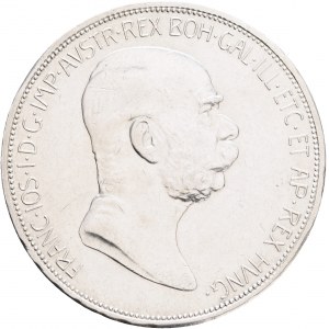 FRANCIS JOSEPH I. 1848-1916 5 Corona 1908, annual, KM#2809 Ag.900 24g 36/2,6mm, Vienna, some places of lustr mint