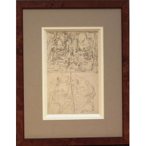 Jan Matejko (Kraków 1838 - Kraków 1893),rysuek- Scena pałacowa i szkic postaci