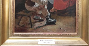 Wacław Szymanowski(1859 Warszawa - 1930 Warszawa),W huculskiej izbie,szkic olejny do obrazu