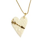 Necklace with porcelain white and gold heart, unique, Romana Bielecka